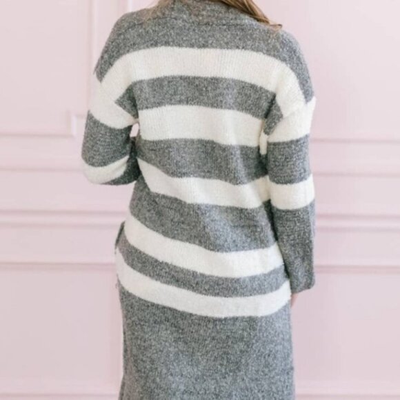 Cardigan Soft Warm Comfy Striped Long Sleeve Carid - Picture 3 of 5
